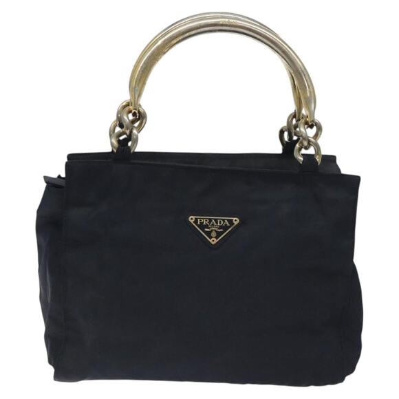 PRADA Hand Bag Nylon Black Gold - Picture 2 of 12